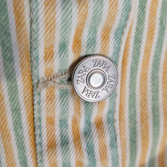 NWOT Zara Green & Yellow Striped Denim Button-Back Corset Bandeau Top - Picture 10 of 13